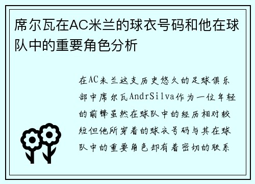 席尔瓦在AC米兰的球衣号码和他在球队中的重要角色分析